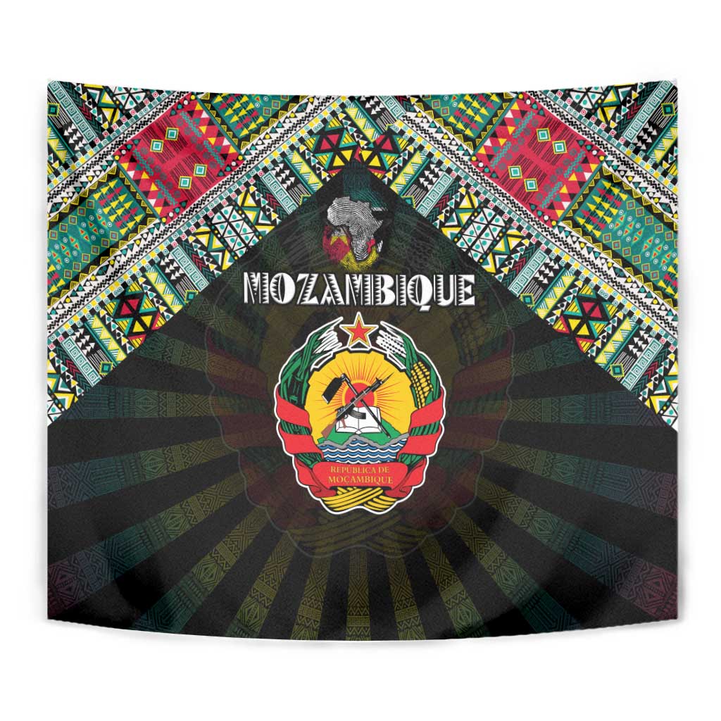 Mozambique Roots Tapestry African Map in Fingerprint and Tribal Colors