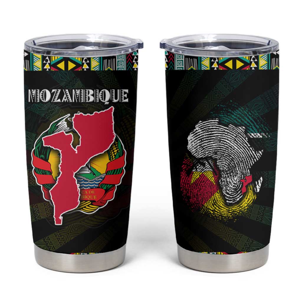 Mozambique Roots Tumbler Cup African Map in Fingerprint and Tribal Colors