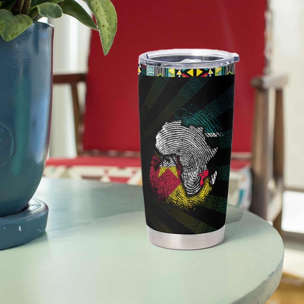 Mozambique Roots Tumbler Cup African Map in Fingerprint and Tribal Colors