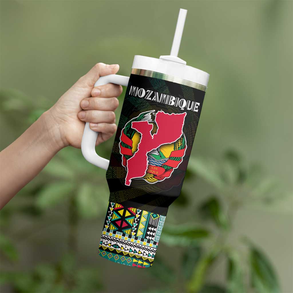 Mozambique Roots Tumbler With Handle African Map in Fingerprint and Tribal Colors