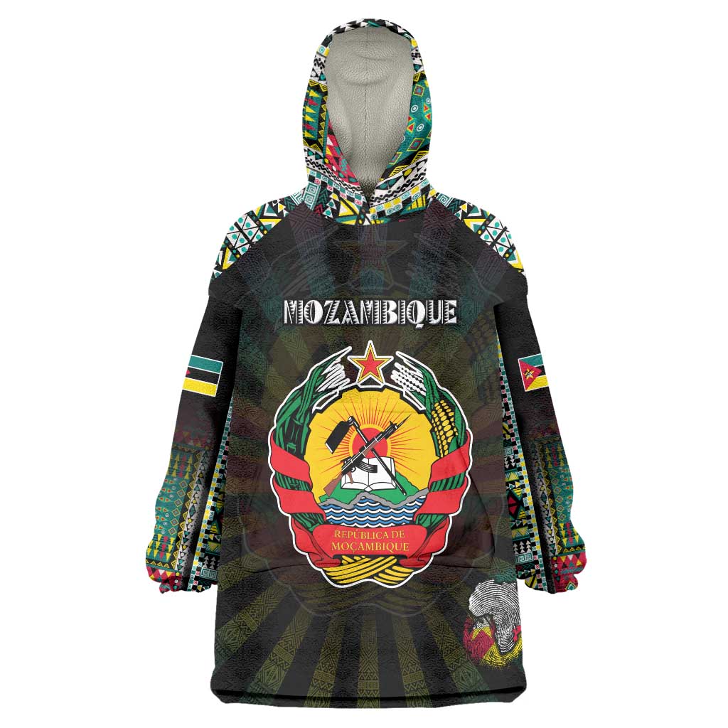 Personalized Mozambique Roots Wearable Blanket Hoodie African Map in Fingerprint and Tribal Colors