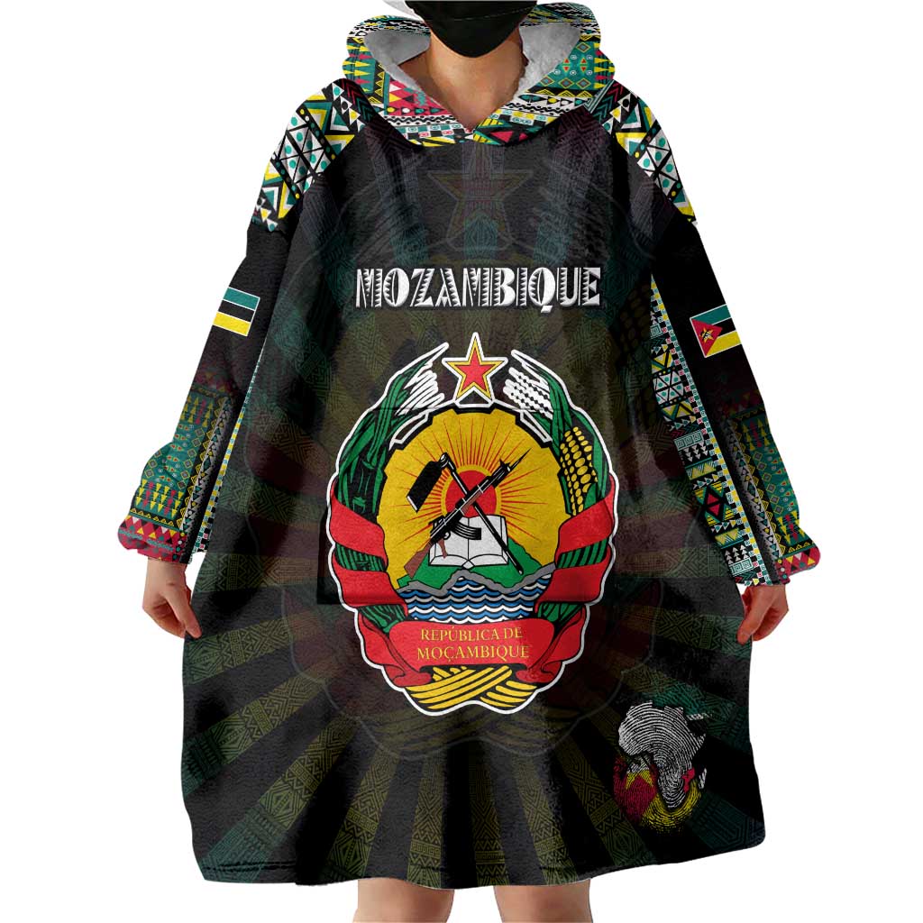 Personalized Mozambique Roots Wearable Blanket Hoodie African Map in Fingerprint and Tribal Colors