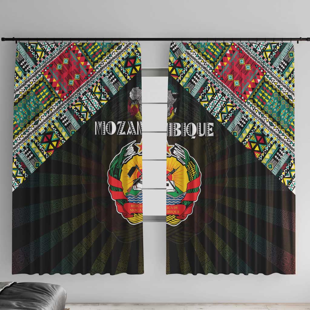Mozambique Roots Window Curtain African Map in Fingerprint and Tribal Colors
