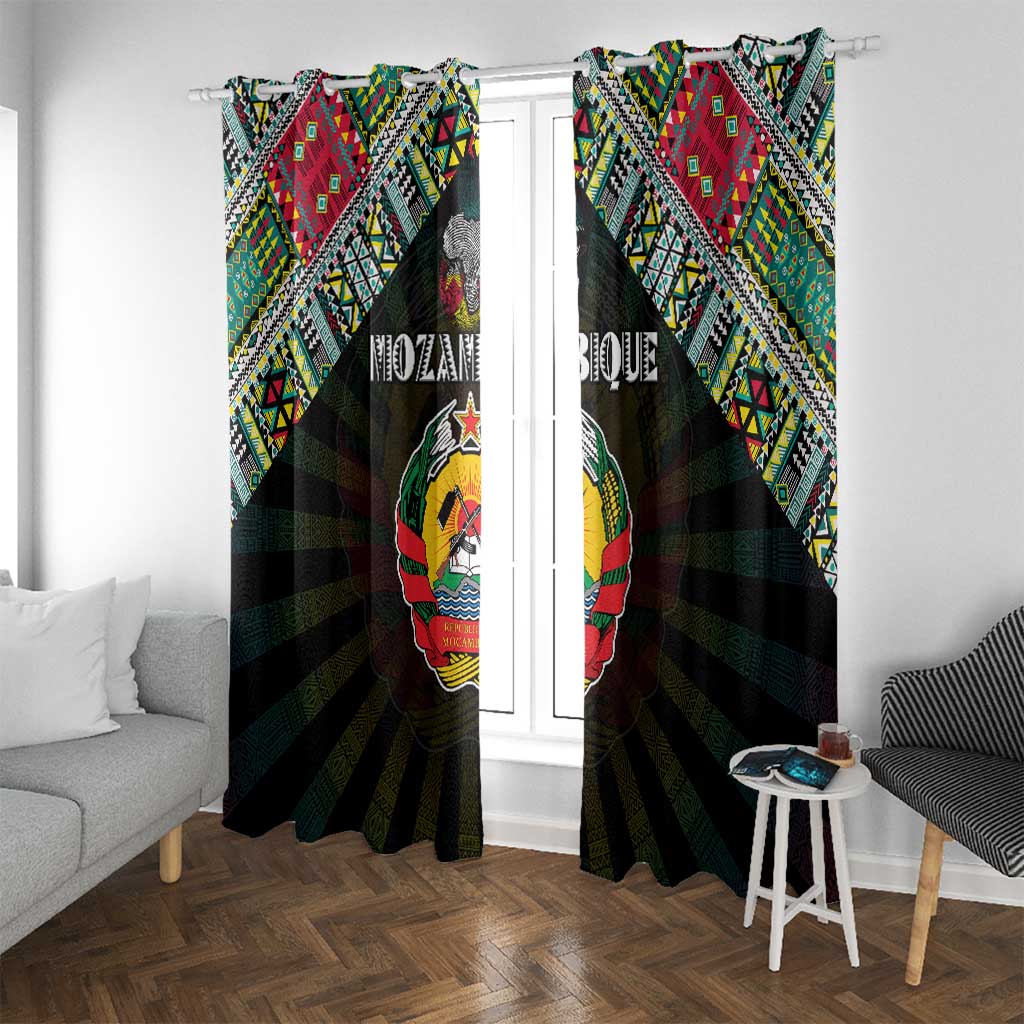 Mozambique Roots Window Curtain African Map in Fingerprint and Tribal Colors
