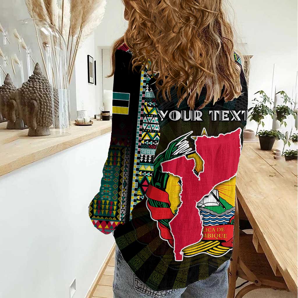 Personalized Mozambique Roots Women Casual Shirt African Map in Fingerprint and Tribal Colors