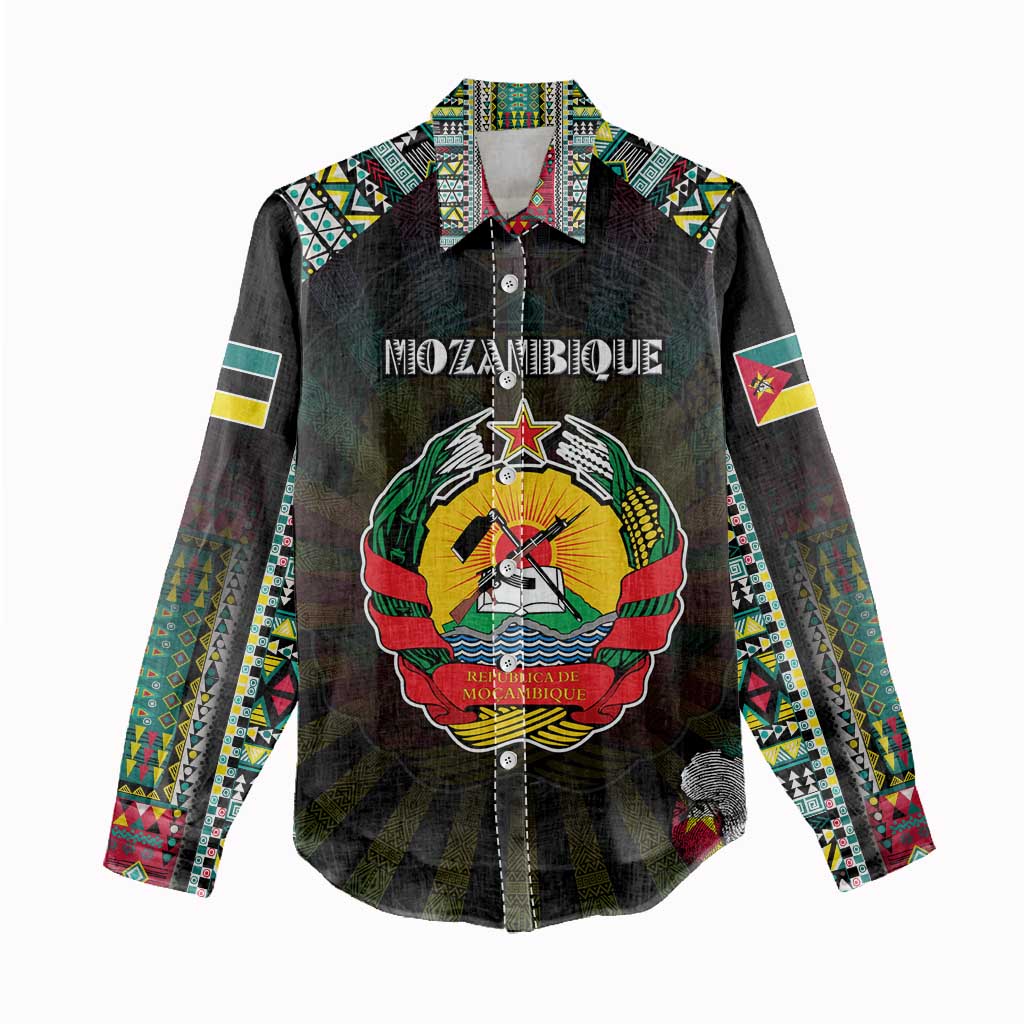 Personalized Mozambique Roots Women Casual Shirt African Map in Fingerprint and Tribal Colors