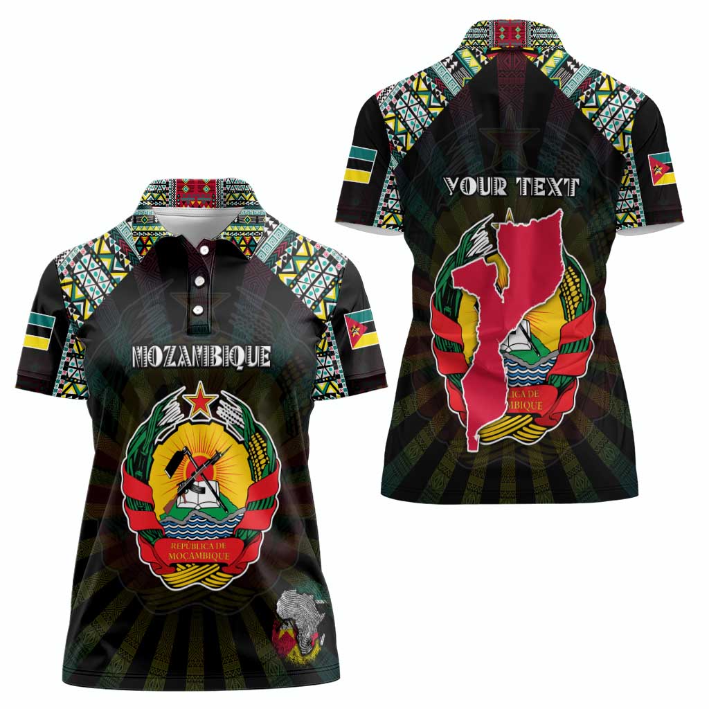 Personalized Mozambique Roots Women Polo Shirt African Map in Fingerprint and Tribal Colors