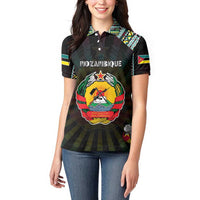 Personalized Mozambique Roots Women Polo Shirt African Map in Fingerprint and Tribal Colors