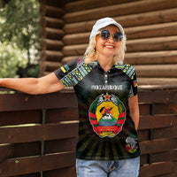 Personalized Mozambique Roots Women Polo Shirt African Map in Fingerprint and Tribal Colors