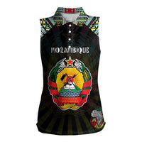Personalized Mozambique Roots Women Sleeveless Polo Shirt African Map in Fingerprint and Tribal Colors