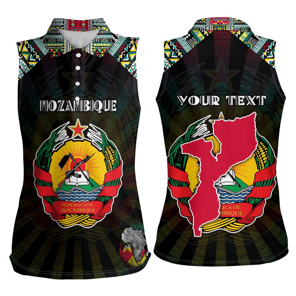 Personalized Mozambique Roots Women Sleeveless Polo Shirt African Map in Fingerprint and Tribal Colors