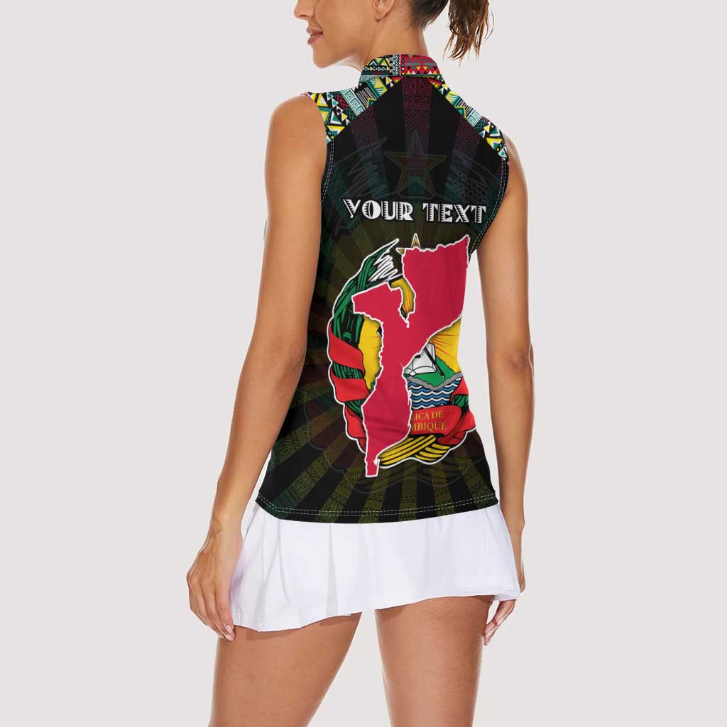 Personalized Mozambique Roots Women Sleeveless Polo Shirt African Map in Fingerprint and Tribal Colors