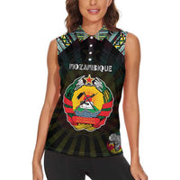 Personalized Mozambique Roots Women Sleeveless Polo Shirt African Map in Fingerprint and Tribal Colors
