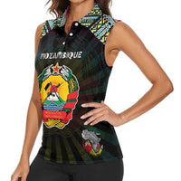 Personalized Mozambique Roots Women Sleeveless Polo Shirt African Map in Fingerprint and Tribal Colors