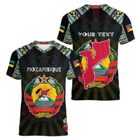 Personalized Mozambique Roots Women V-Neck T-Shirt African Map in Fingerprint and Tribal Colors