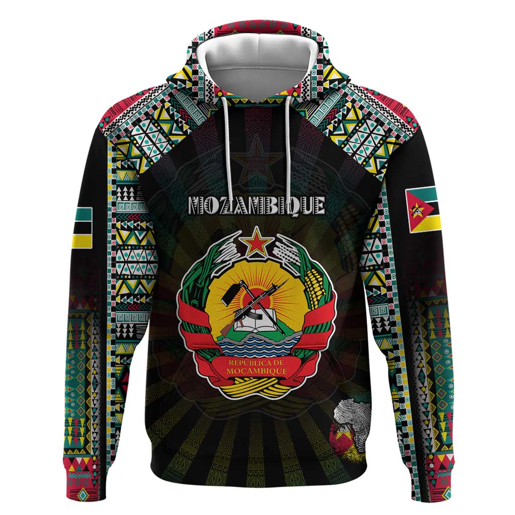 Personalized Mozambique Roots Zip Hoodie African Map in Fingerprint and Tribal Colors