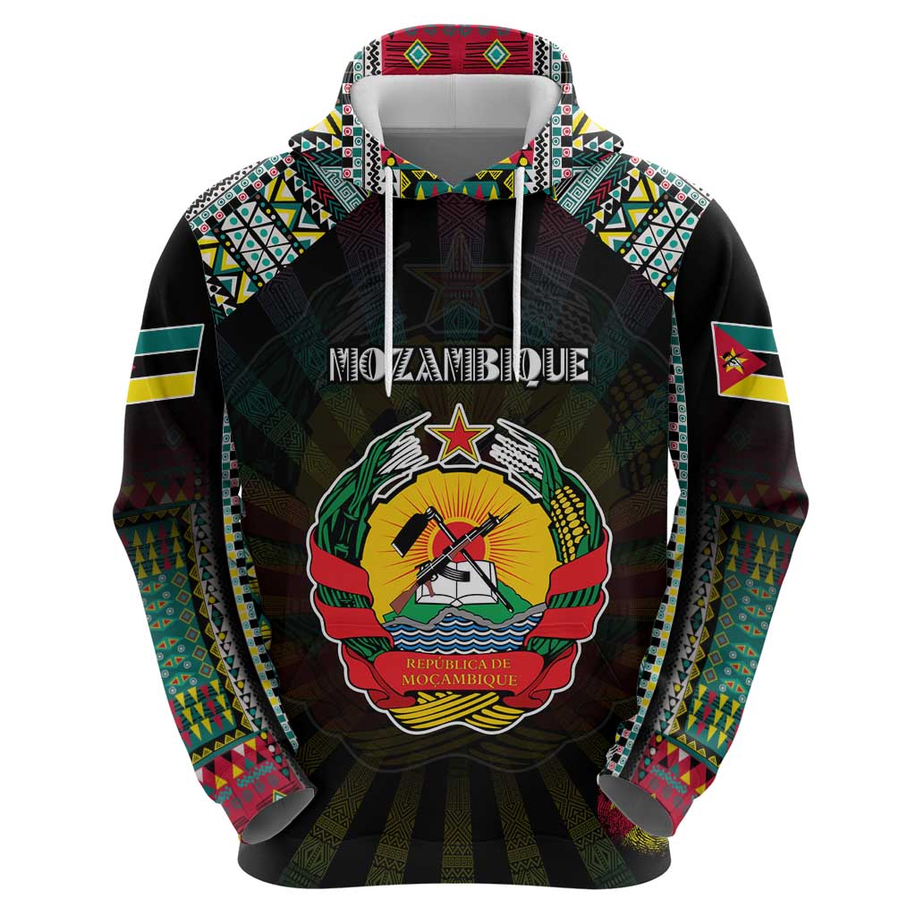 Personalized Mozambique Roots Zip Hoodie African Map in Fingerprint and Tribal Colors
