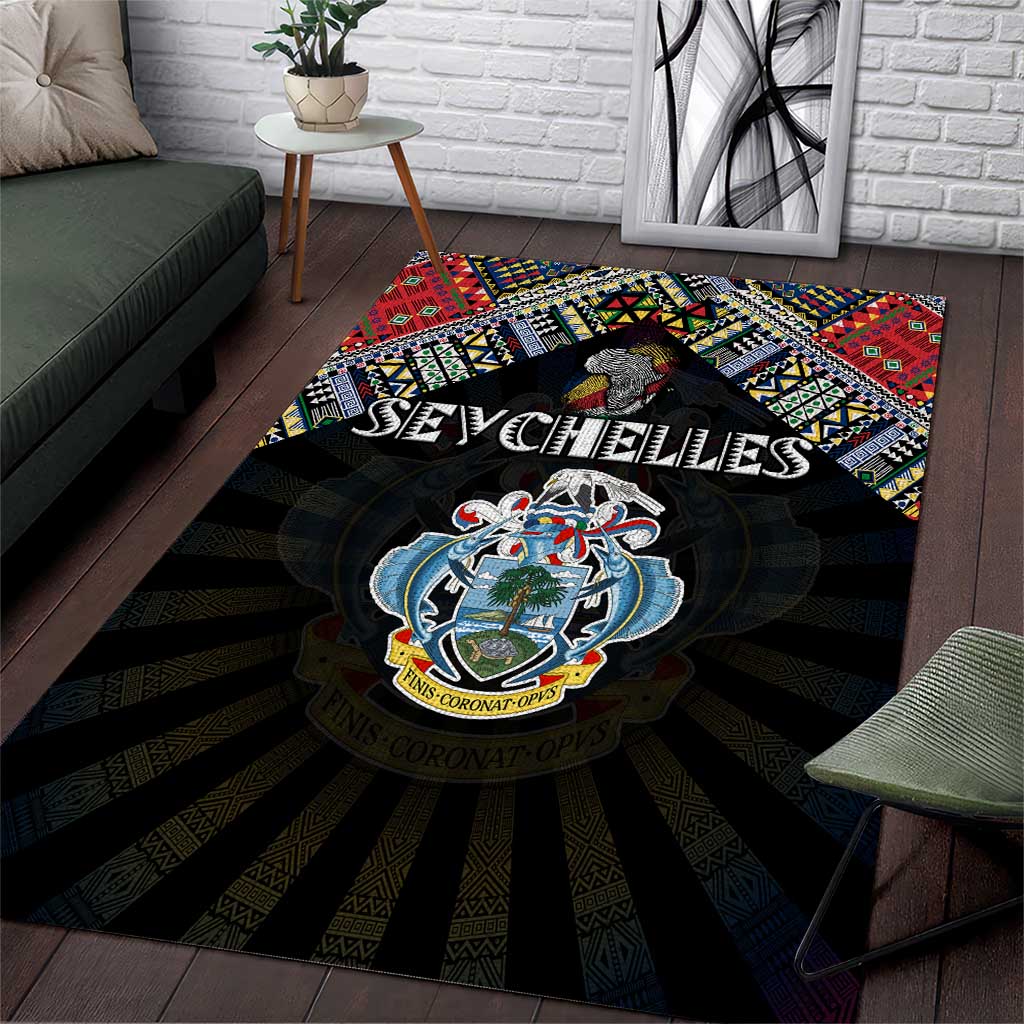Seychelles Roots Area Rug African Map in Fingerprint and Tribal Colors