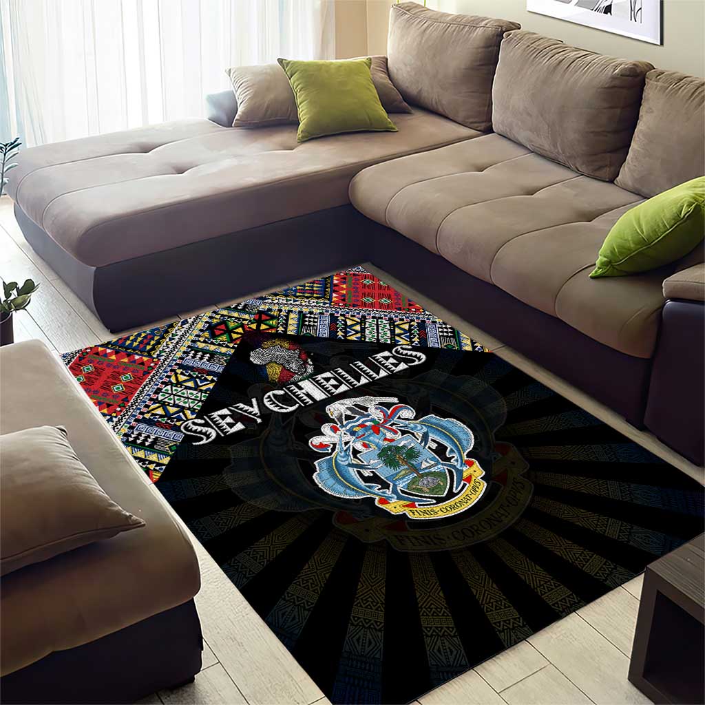 Seychelles Roots Area Rug African Map in Fingerprint and Tribal Colors