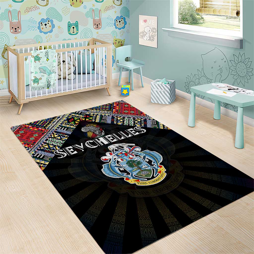 Seychelles Roots Area Rug African Map in Fingerprint and Tribal Colors