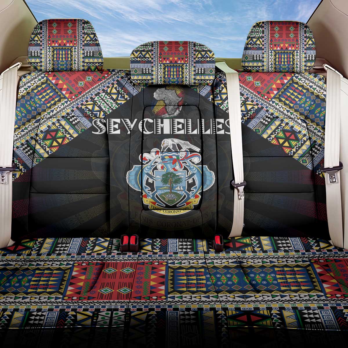 Seychelles Roots Back Car Seat Cover African Map in Fingerprint and Tribal Colors