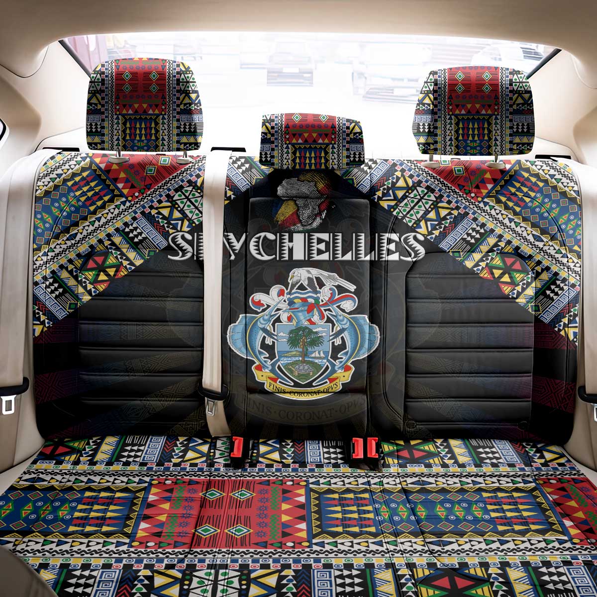 Seychelles Roots Back Car Seat Cover African Map in Fingerprint and Tribal Colors