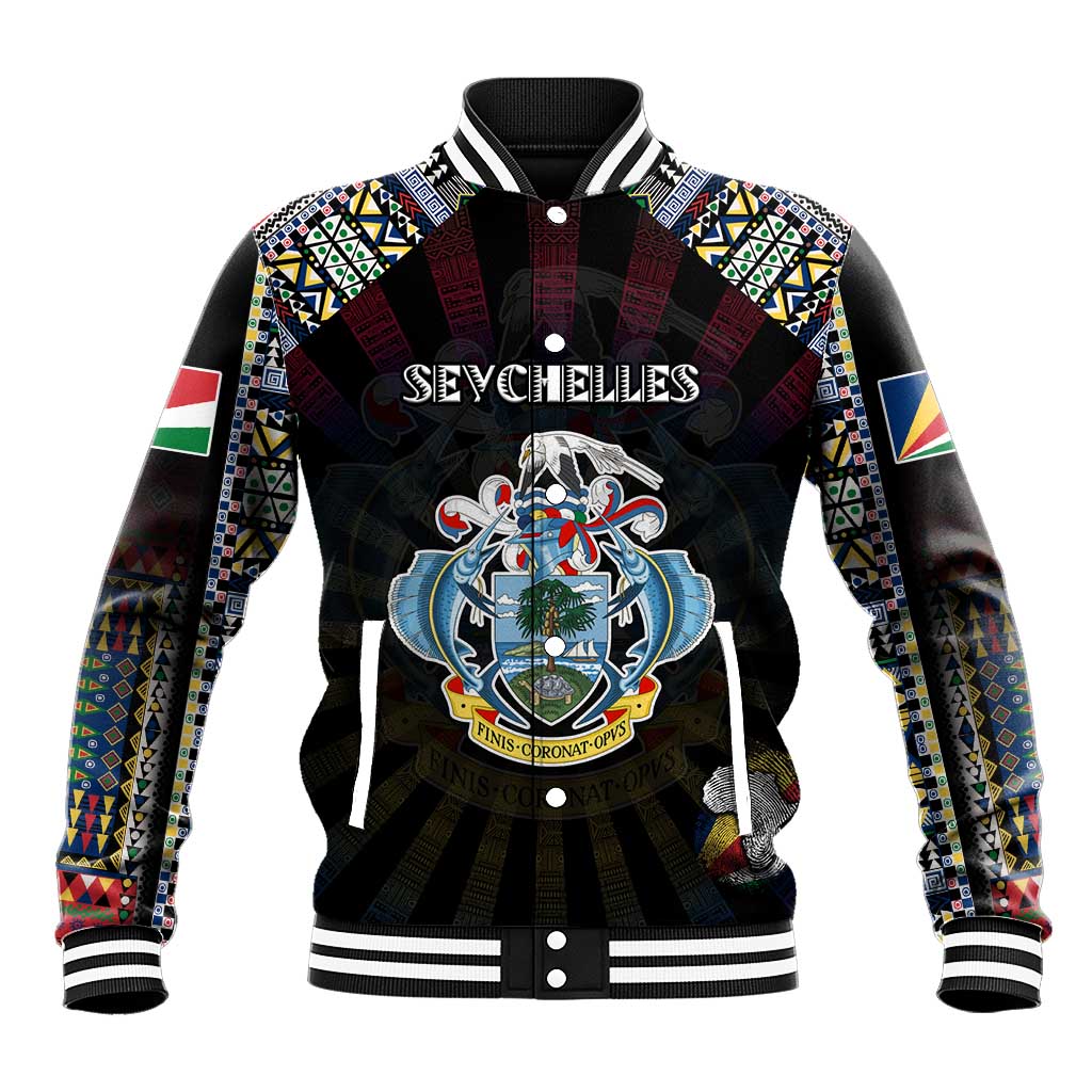 Personalized Seychelles Roots Baseball Jacket African Map in Fingerprint and Tribal Colors