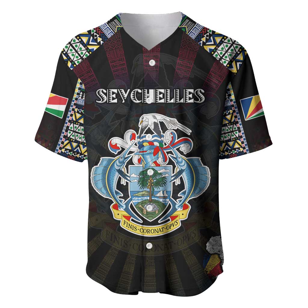 Personalized Seychelles Roots Baseball Jersey African Map in Fingerprint and Tribal Colors