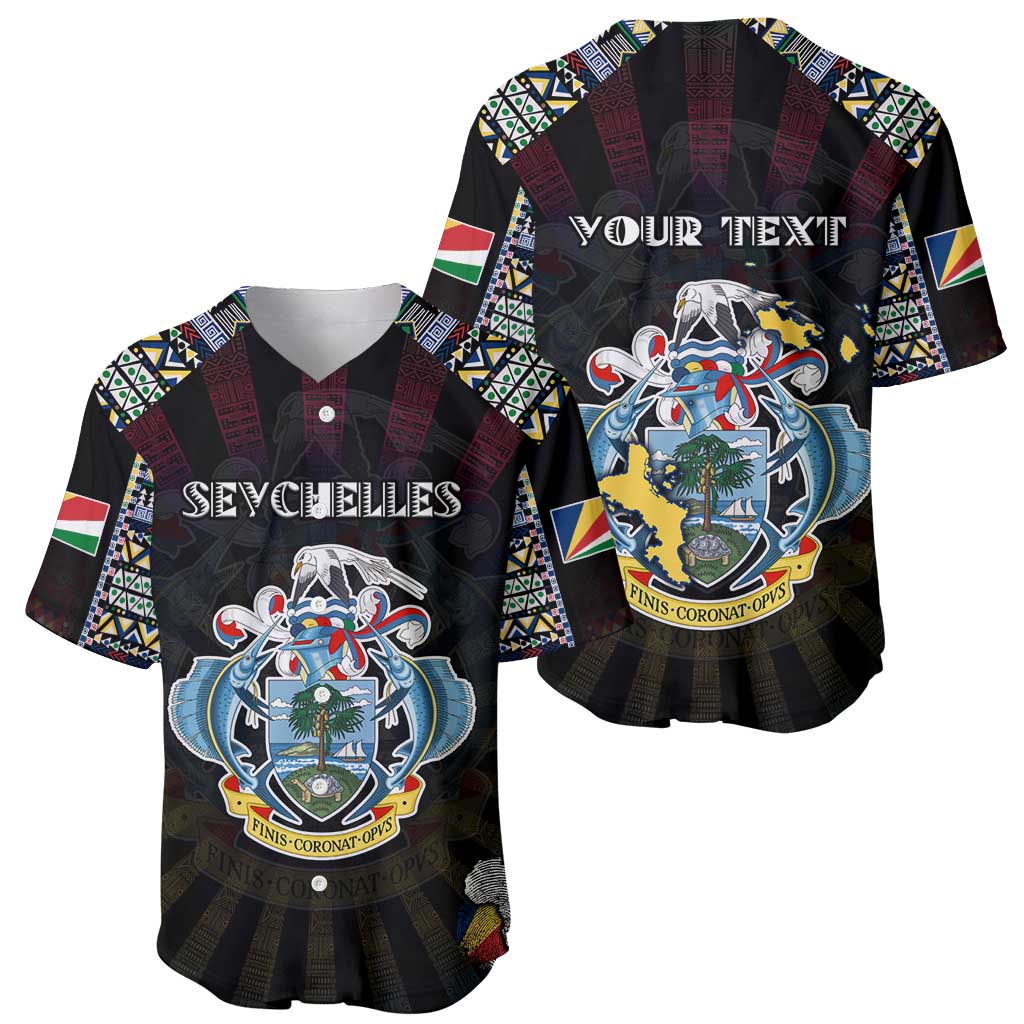 Personalized Seychelles Roots Baseball Jersey African Map in Fingerprint and Tribal Colors