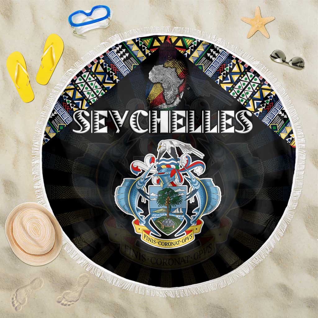 Seychelles Roots Beach Blanket African Map in Fingerprint and Tribal Colors