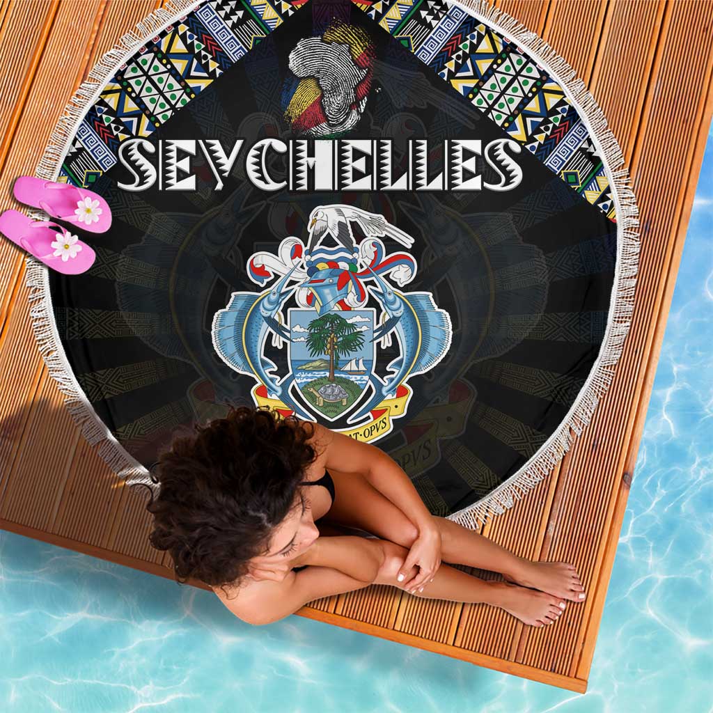 Seychelles Roots Beach Blanket African Map in Fingerprint and Tribal Colors