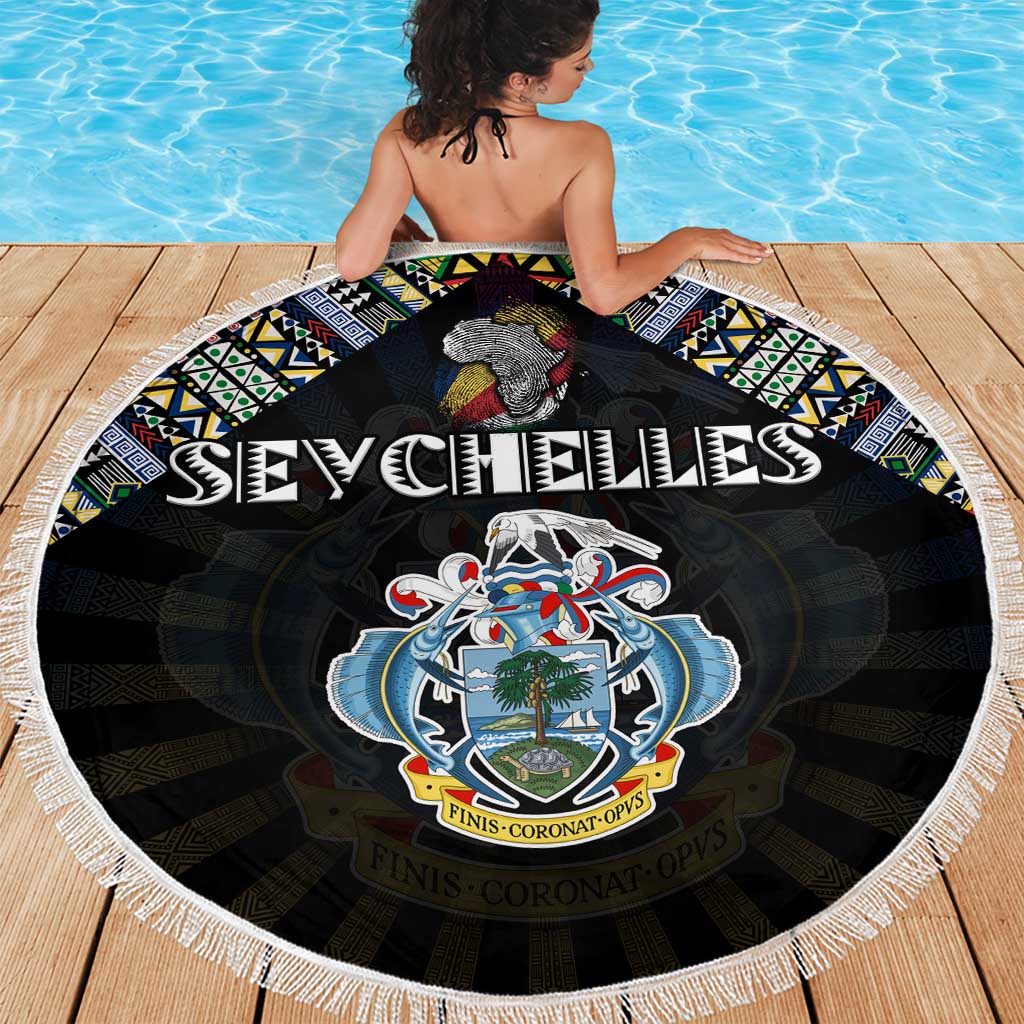 Seychelles Roots Beach Blanket African Map in Fingerprint and Tribal Colors
