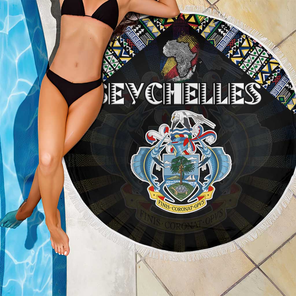 Seychelles Roots Beach Blanket African Map in Fingerprint and Tribal Colors