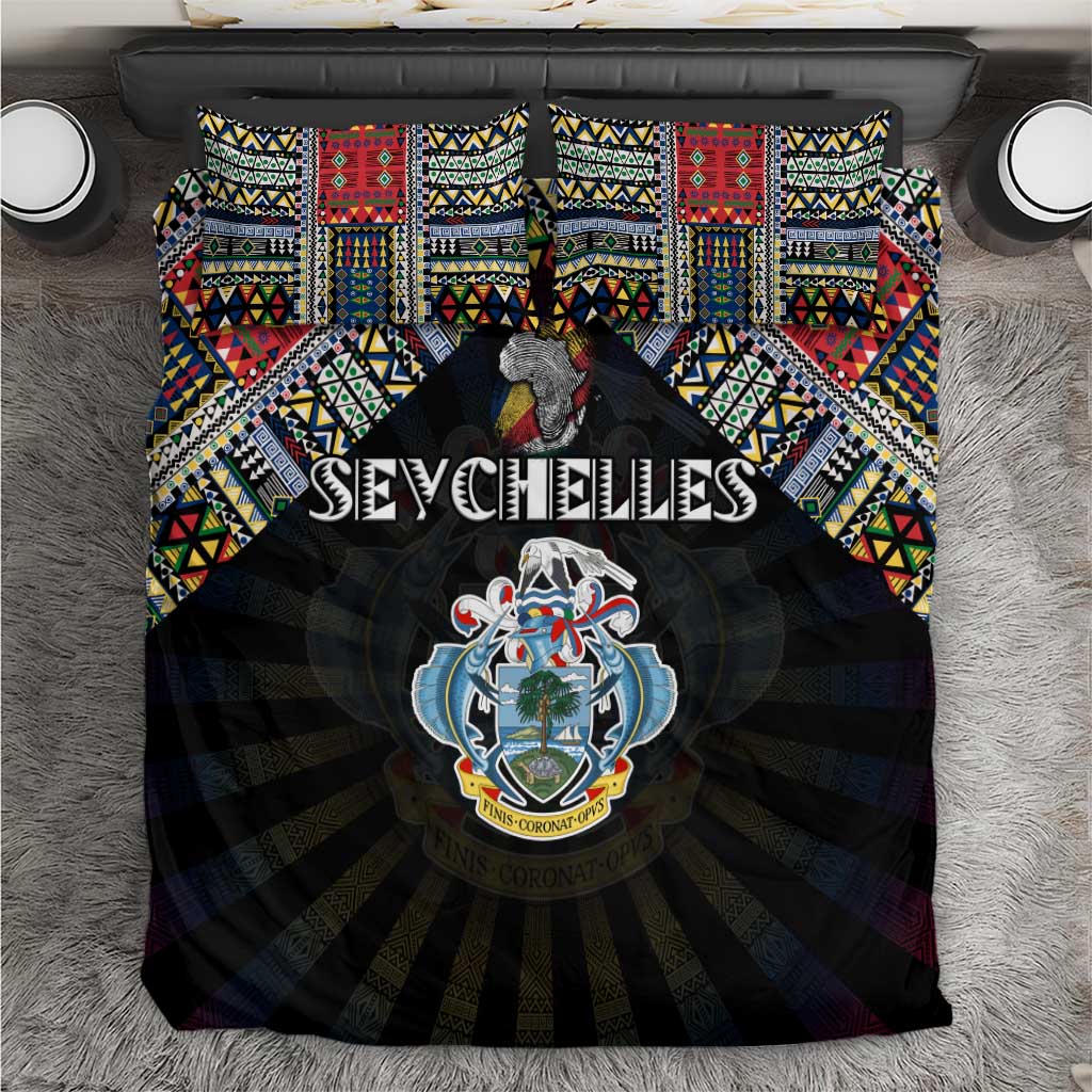 Seychelles Roots Bedding Set African Map in Fingerprint and Tribal Colors