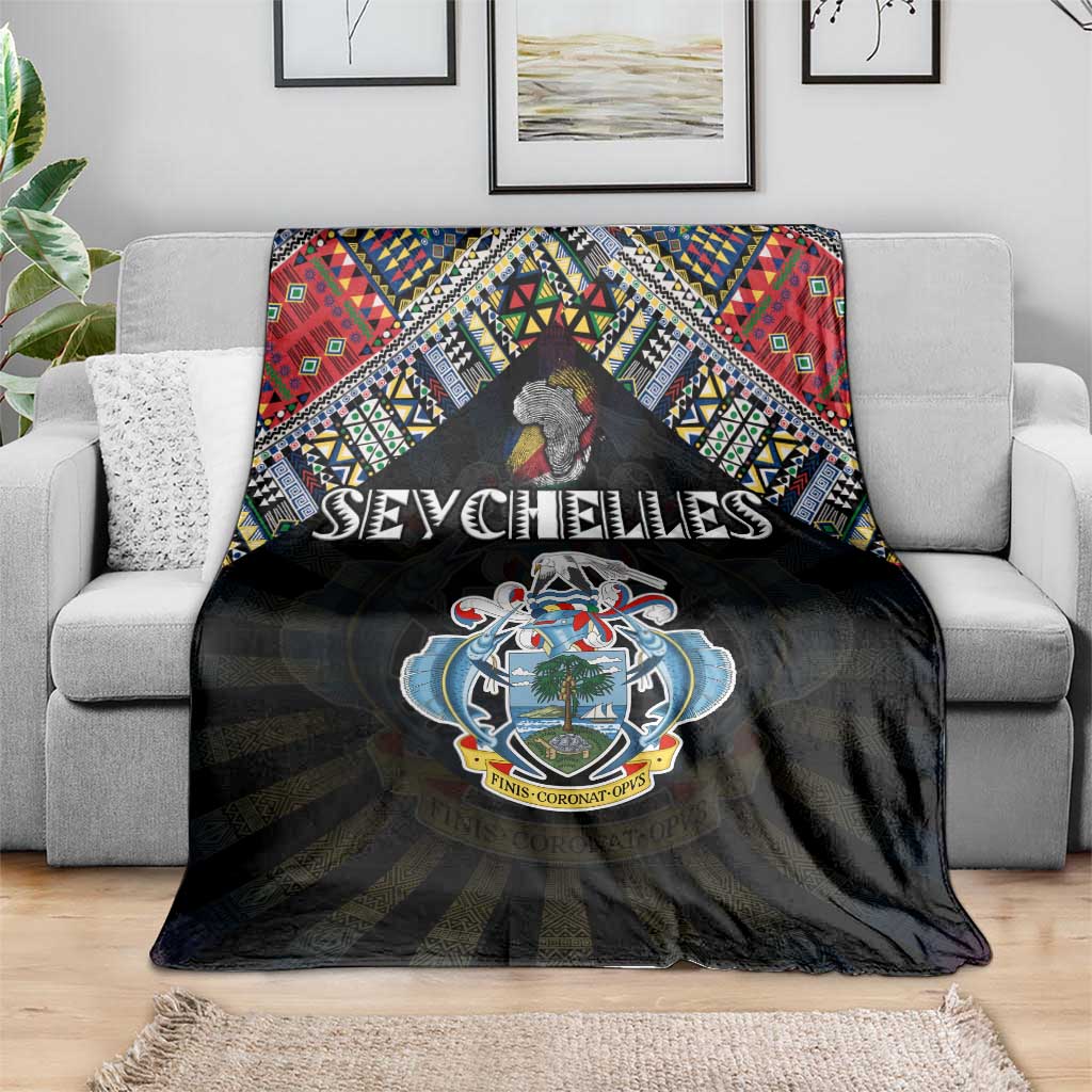 Seychelles Roots Blanket African Map in Fingerprint and Tribal Colors