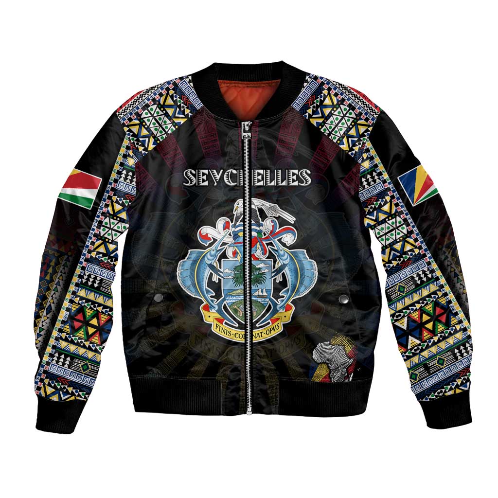 Personalized Seychelles Roots Bomber Jacket African Map in Fingerprint and Tribal Colors