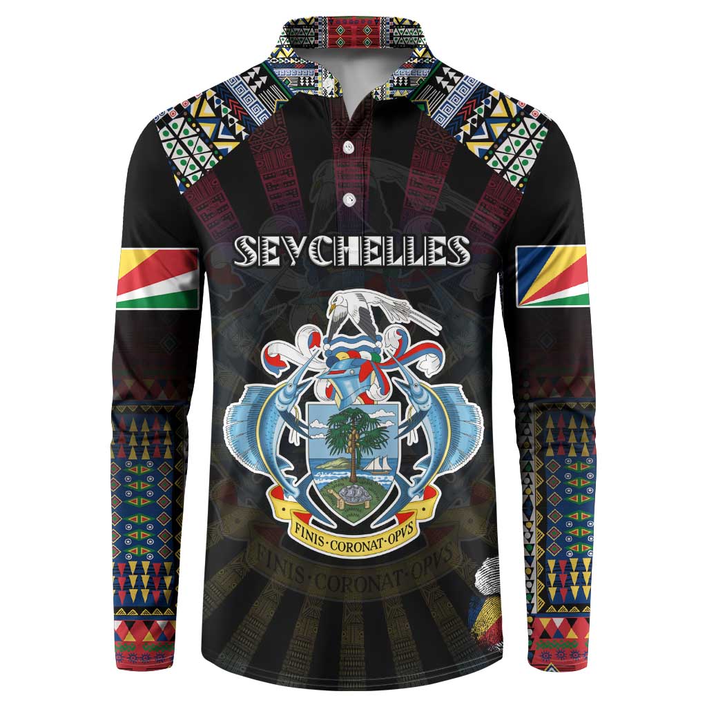 Personalized Seychelles Roots Button Sweatshirt African Map in Fingerprint and Tribal Colors