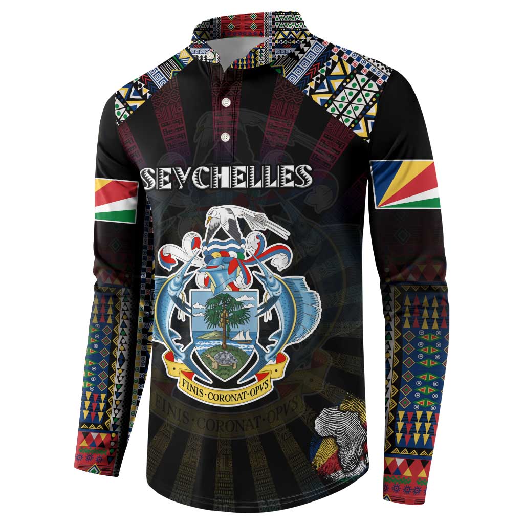 Personalized Seychelles Roots Button Sweatshirt African Map in Fingerprint and Tribal Colors