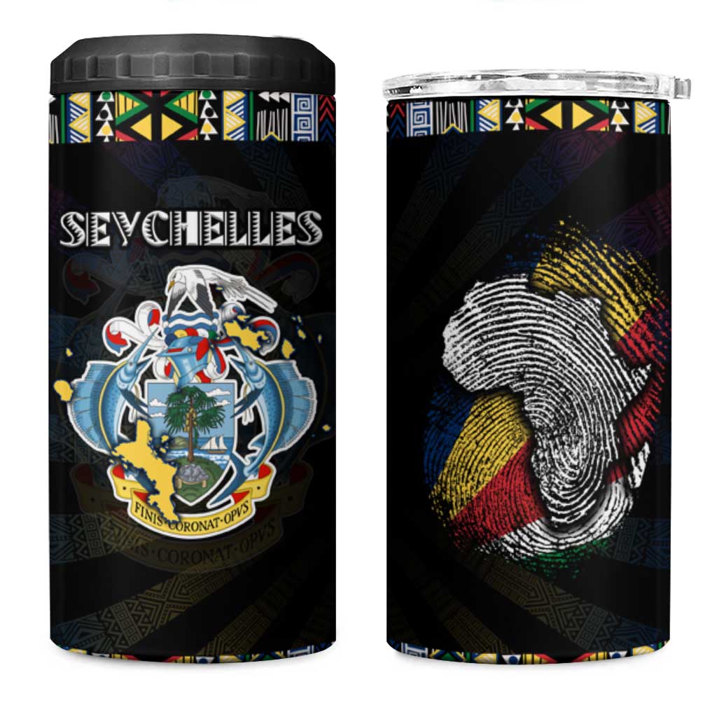 Seychelles Roots 4 in 1 Can Cooler Tumbler African Map in Fingerprint and Tribal Colors