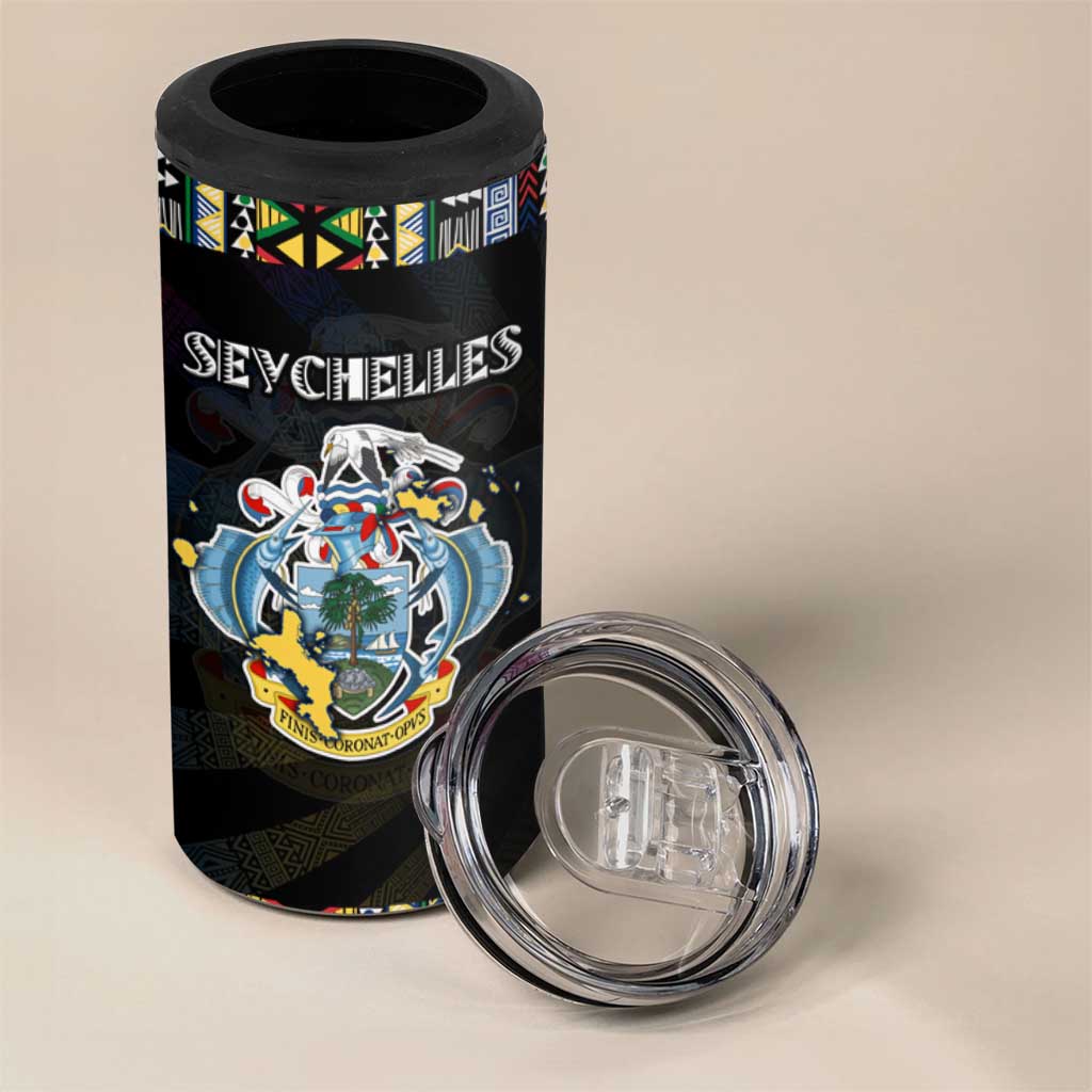 Seychelles Roots 4 in 1 Can Cooler Tumbler African Map in Fingerprint and Tribal Colors