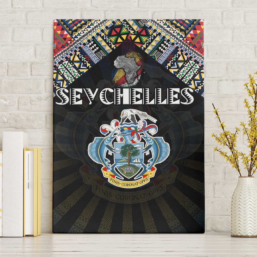 Seychelles Roots Canvas Wall Art African Map in Fingerprint and Tribal Colors