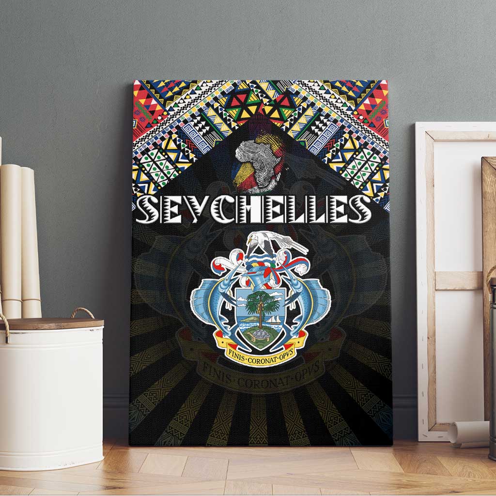 Seychelles Roots Canvas Wall Art African Map in Fingerprint and Tribal Colors