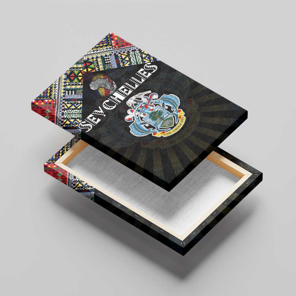 Seychelles Roots Canvas Wall Art African Map in Fingerprint and Tribal Colors