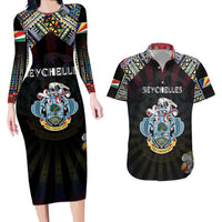 Personalized Seychelles Roots Couples Matching Long Sleeve Bodycon Dress and Hawaiian Shirt African Map in Fingerprint and Tribal Colors