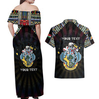 Personalized Seychelles Roots Couples Matching Off Shoulder Maxi Dress and Hawaiian Shirt African Map in Fingerprint and Tribal Colors