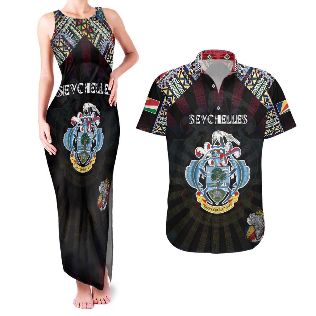 Personalized Seychelles Roots Couples Matching Tank Maxi Dress and Hawaiian Shirt African Map in Fingerprint and Tribal Colors
