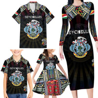 Personalized Seychelles Roots Family Matching Long Sleeve Bodycon Dress and Hawaiian Shirt African Map in Fingerprint and Tribal Colors