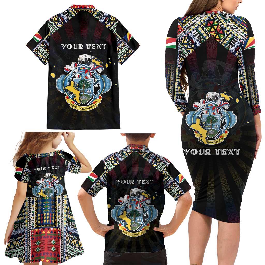 Personalized Seychelles Roots Family Matching Long Sleeve Bodycon Dress and Hawaiian Shirt African Map in Fingerprint and Tribal Colors