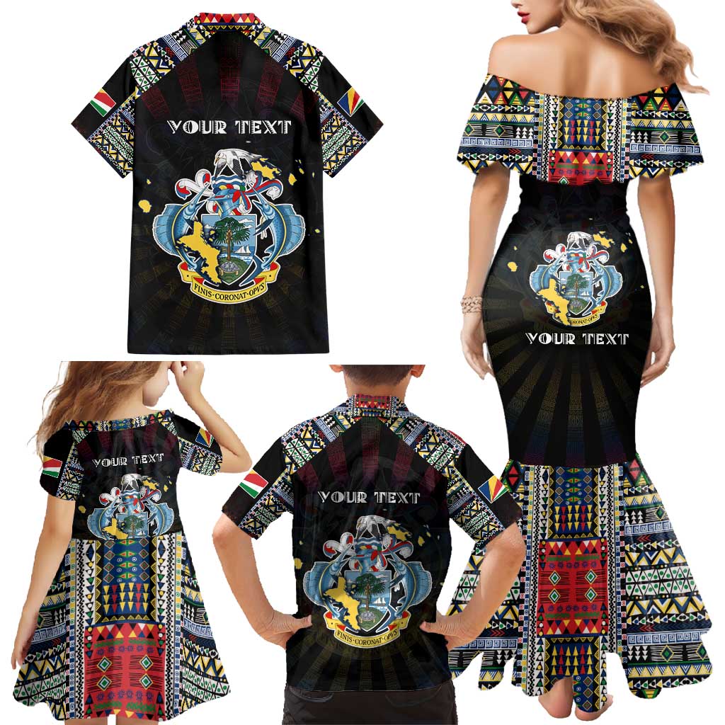 Personalized Seychelles Roots Family Matching Mermaid Dress and Hawaiian Shirt African Map in Fingerprint and Tribal Colors