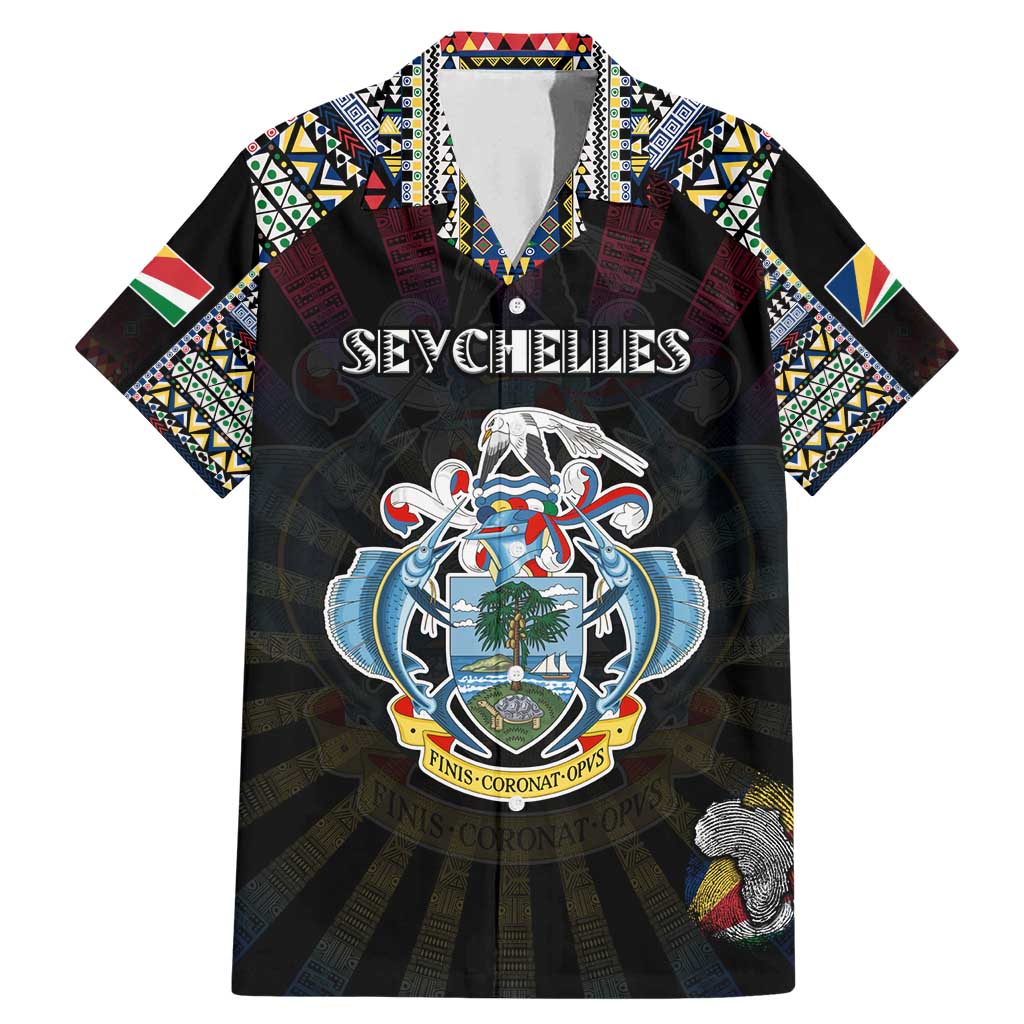 Personalized Seychelles Roots Family Matching Mermaid Dress and Hawaiian Shirt African Map in Fingerprint and Tribal Colors